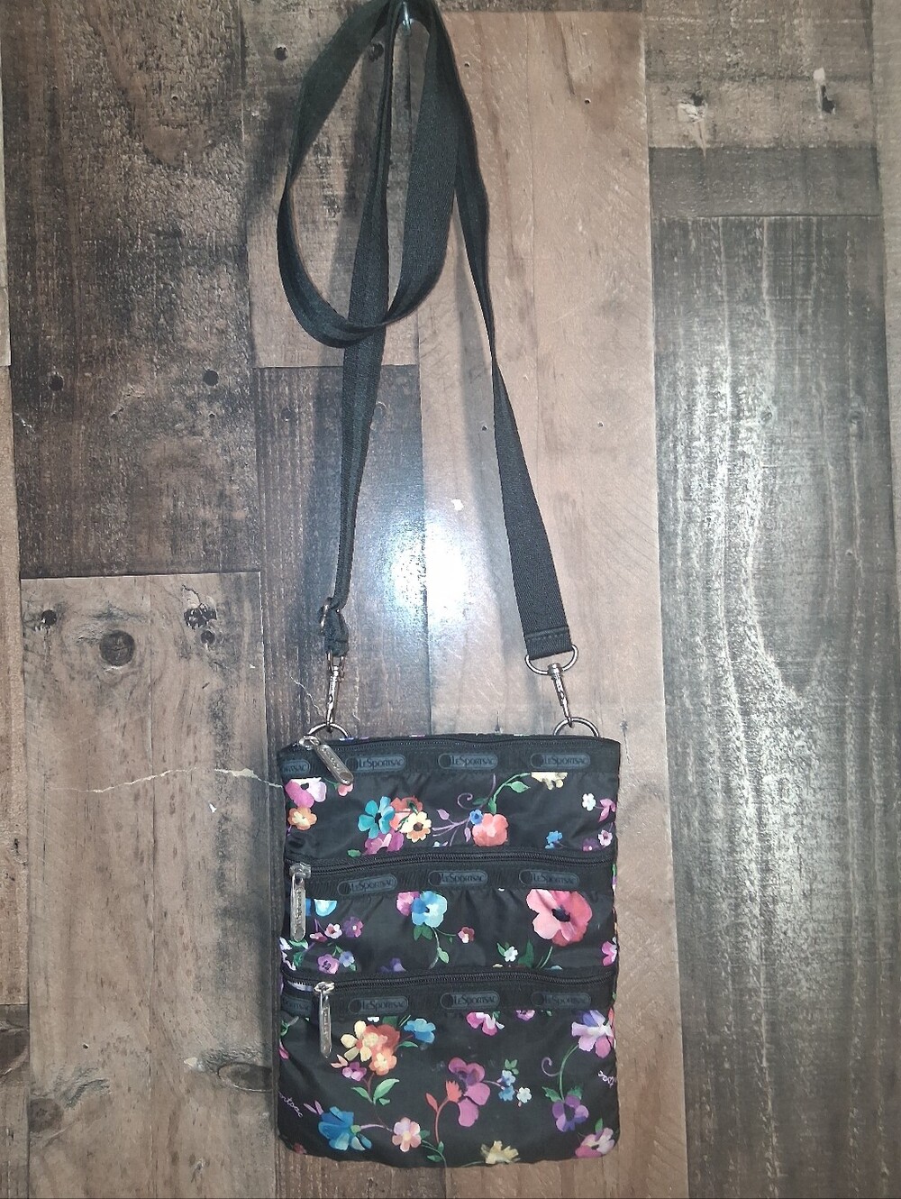 LeSportsac Floral Crossbody Bag Black Watercolor